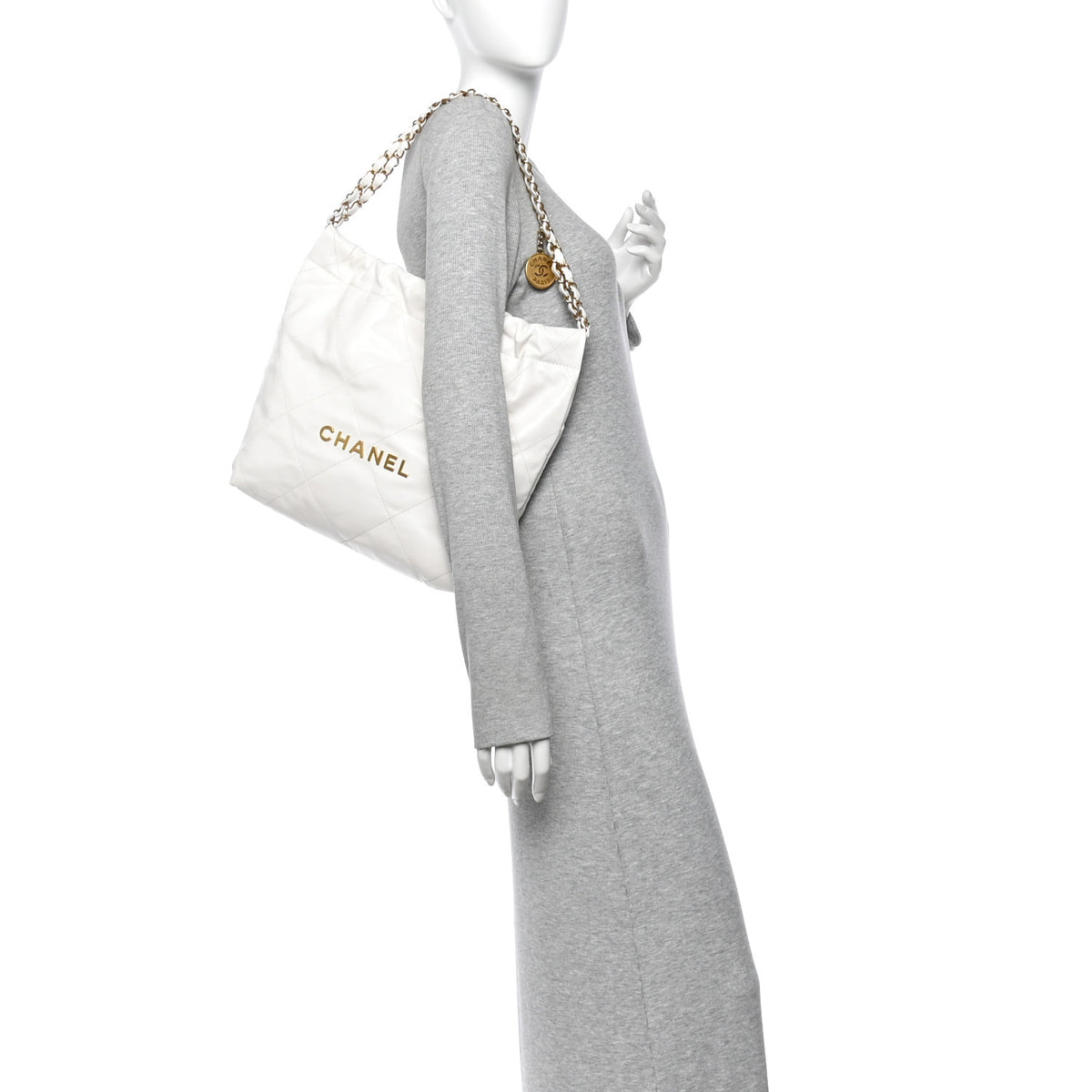 Shiny Calfskin Quilted Small Chanel 22 White