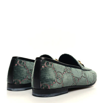 Gucci Velvet Malaga Kid GG Monogram Horsebit Womens Jordaan Loafers 37 Avio Dusty Pink Black 4 of 9