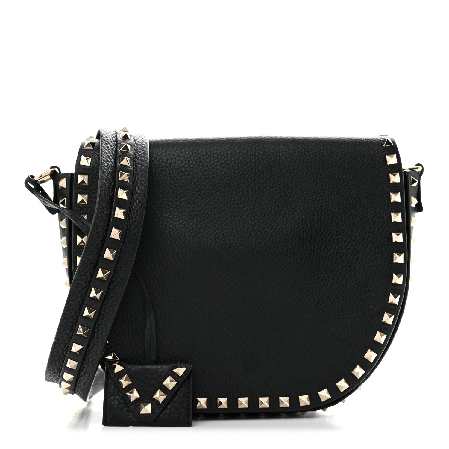 Valentino Garavani Grained Calfskin Rockstud Saddle Bag Black 1 of 14