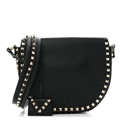 Valentino Garavani Grained Calfskin Rockstud Saddle Bag Black 1 of 14