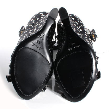 Louis Vuitton Silk Parisian Bow Wedges 36 Black White 4 of 6