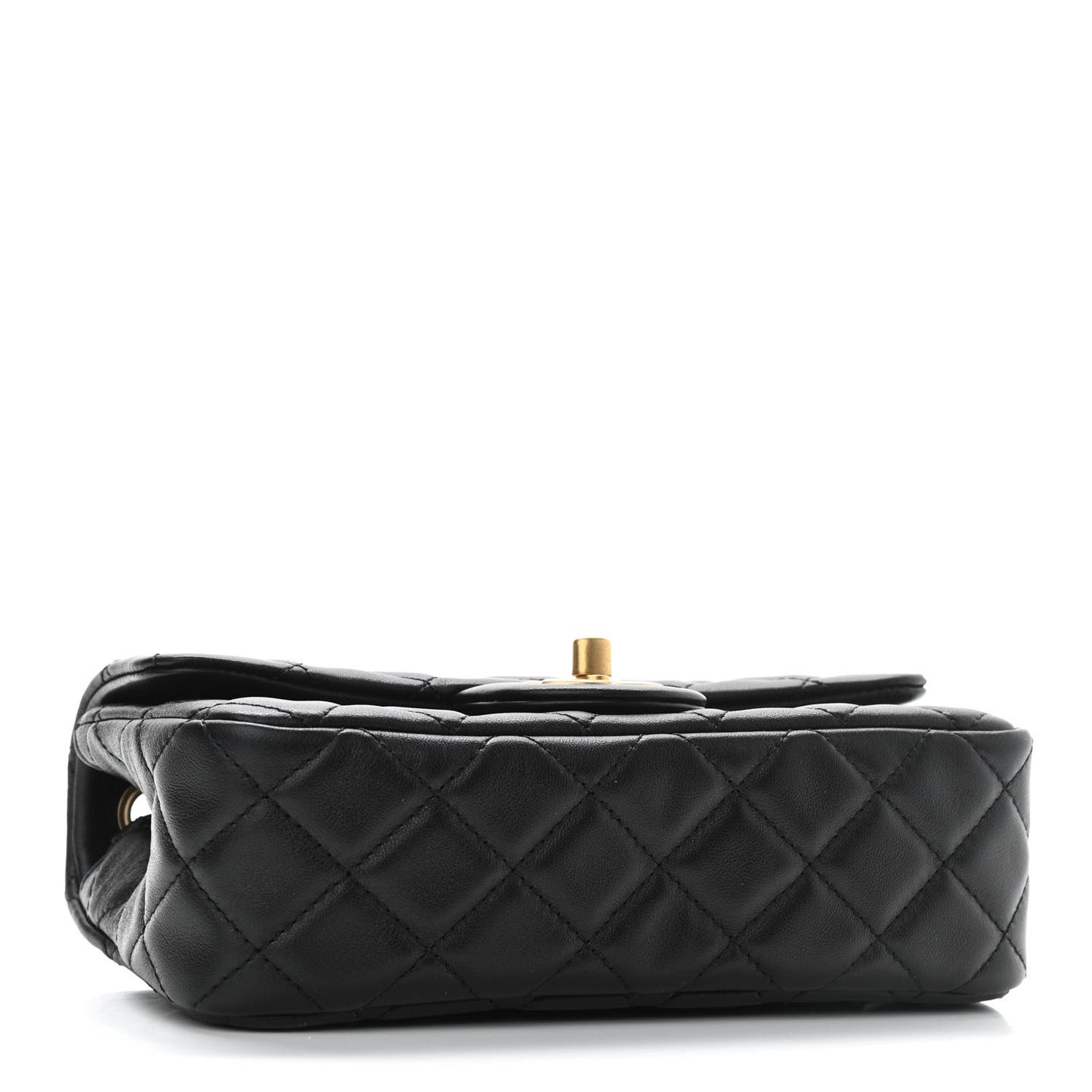Lambskin Quilted Mini Rectangular Pearl Crush Flap Black