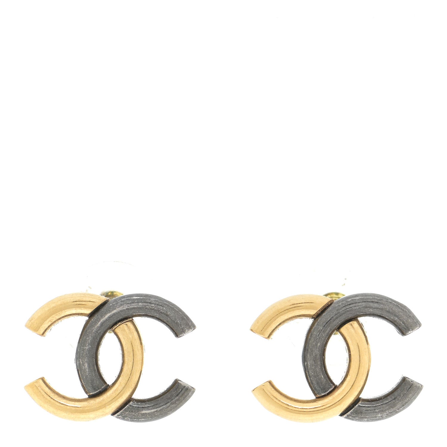 Chanel Metal CC Earrings Gold Ruthenium 1 of 5