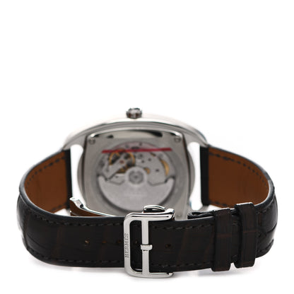 Hermes Stainless Steel Alligator 40.5mm Dressage Quantieme Automatic Watch Noir 3 of 5
