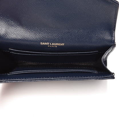 Saint Laurent Grain De Poudre Matelasse Chevron Small Monogram Envelope Wallet Navy 5 of 7