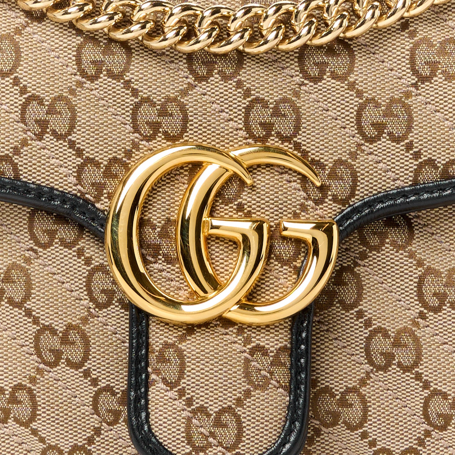 Monogram Matelasse Diagonal Small GG Marmont Shoulder Bag Beige Black