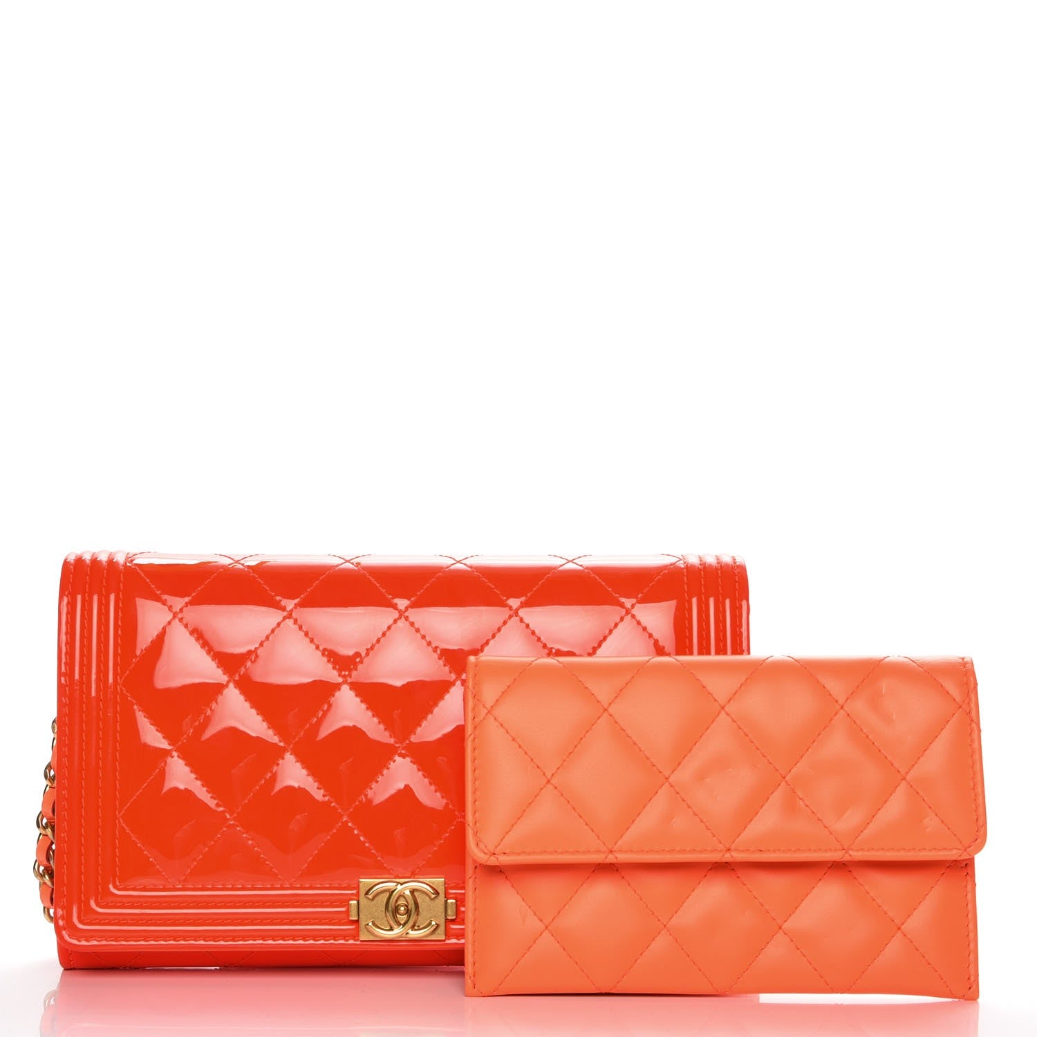 Chanel Patent Calfskin Quilted Boy Wallet on Removable Chain Orange 7 of 12