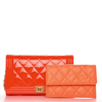 Chanel Patent Calfskin Quilted Boy Wallet on Removable Chain Orange 7 of 12