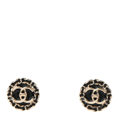 Chanel Metal Enamel CC Chain Turnlock Earrings Gold Black 1 of 5
