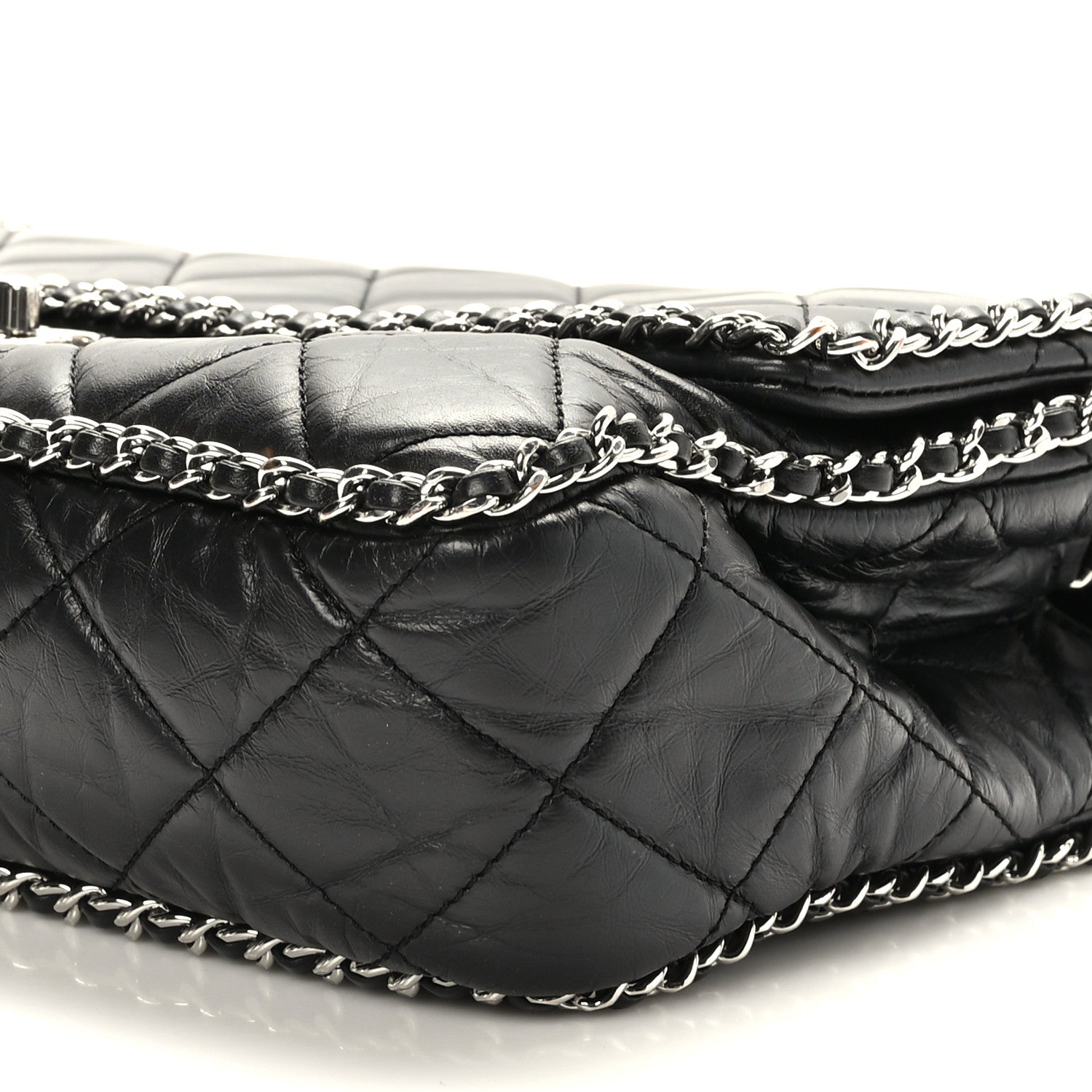 Chanel Crumpled Calfskin Quilted Large Chain All Over Flap Bag Black 9 of 9