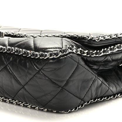 Chanel Crumpled Calfskin Quilted Large Chain All Over Flap Bag Black 9 of 9