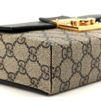 Gucci GG Supreme Monogram Calfskin Mini Padlock Top Handle Shoulder Bag Beige Black Cuir 9 of 11