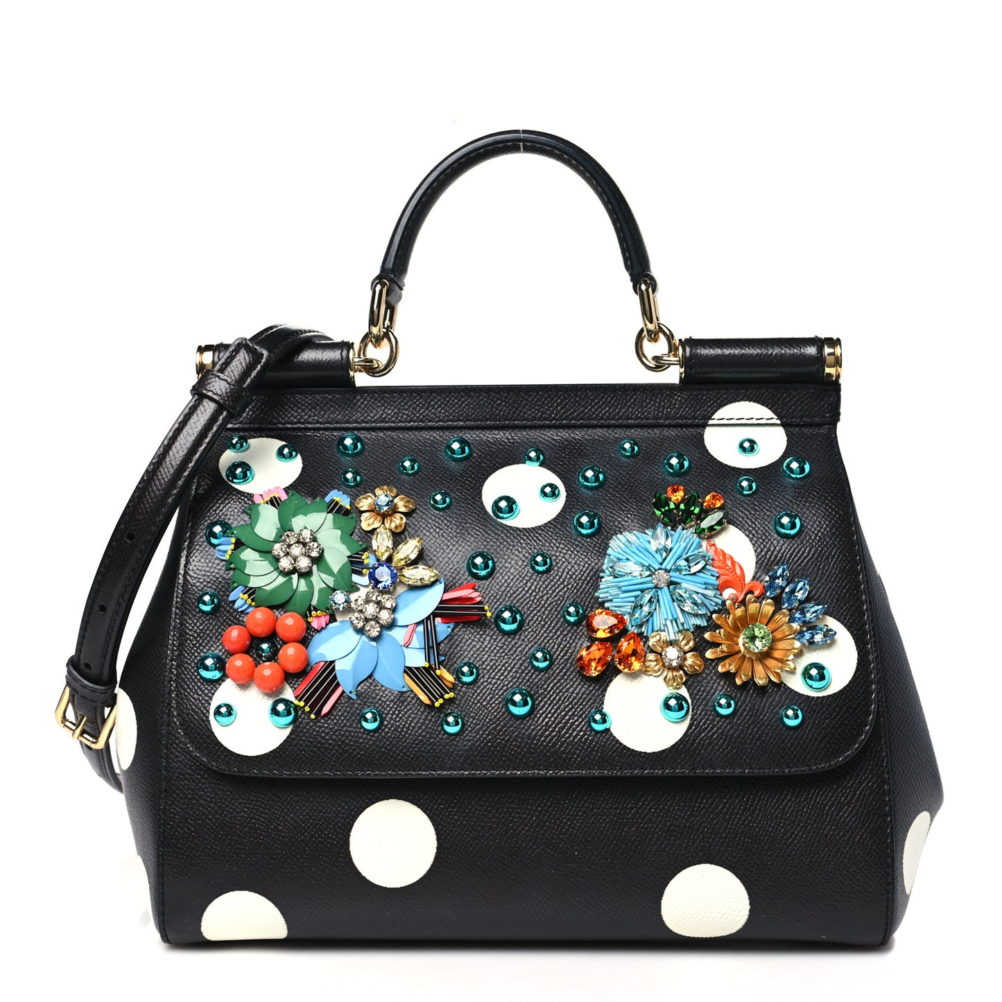 Dauphine Embellished Dot Medium Miss Sicily Satchel Black