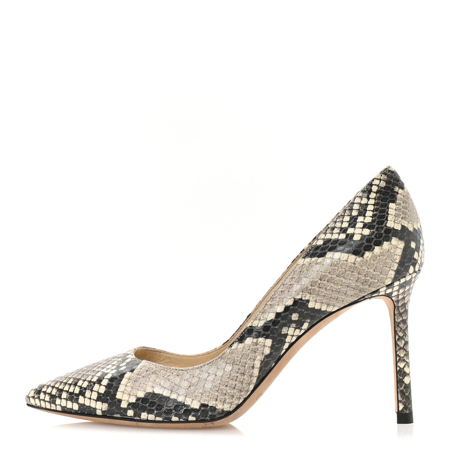 Jimmy Choo Calfskin Snakeskin Embossed Romy 85 Pumps 38 Natural