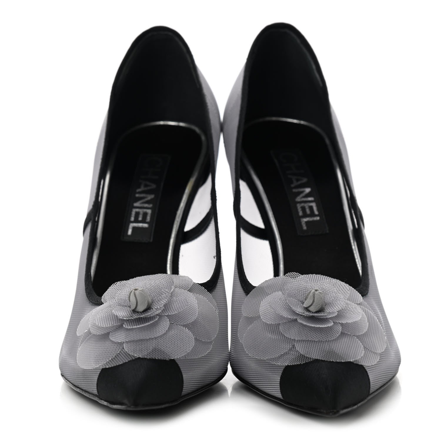 Chanel Mesh Grosgrain Camellia Pumps 40 Grey Black 2 of 7