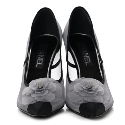 Chanel Mesh Grosgrain Camellia Pumps 40 Grey Black 2 of 7