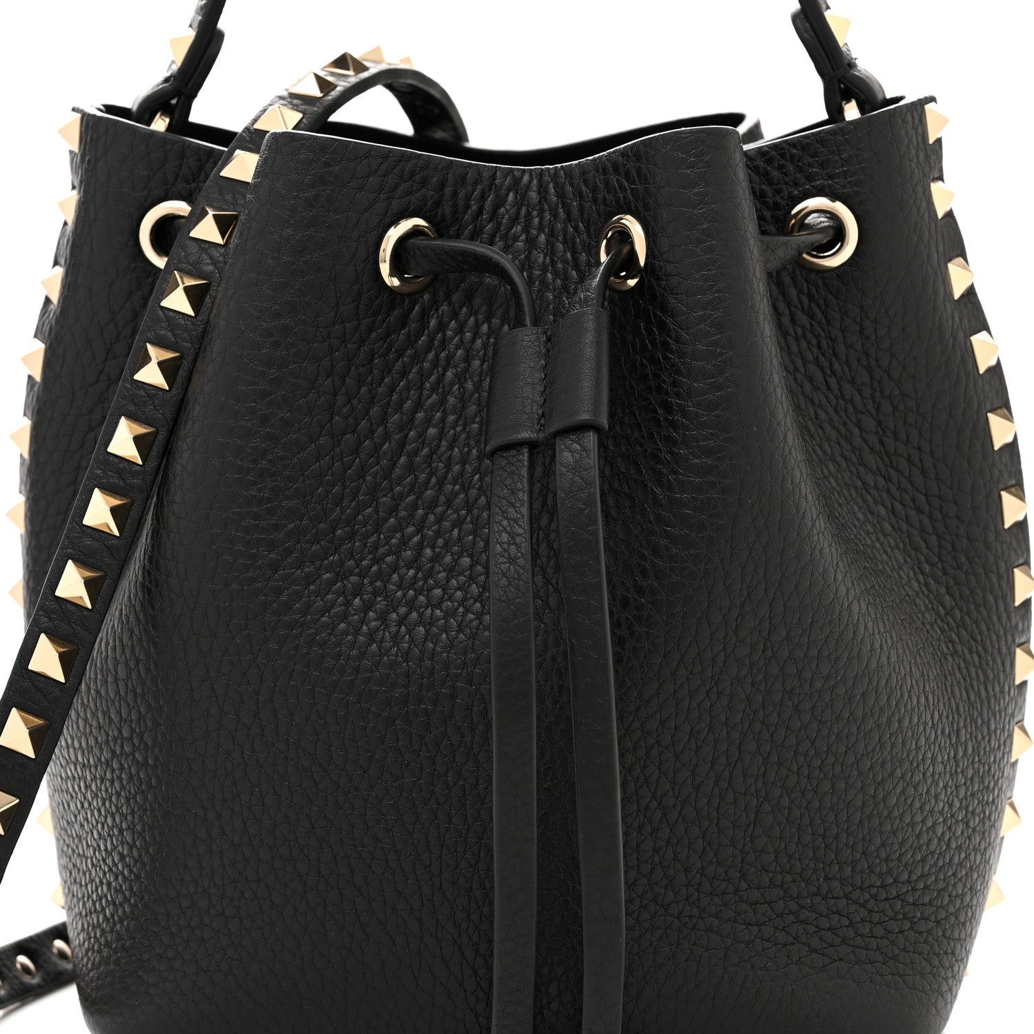 Valentino Garavani Grained Calfskin Rockstud Bucket Bag Black 7 of 9