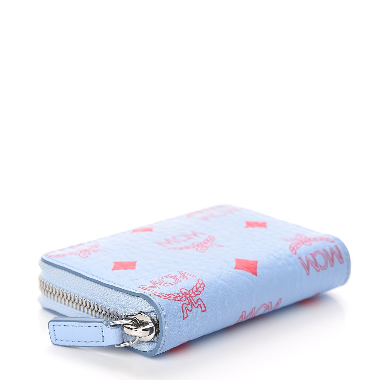 MCM Visetos Mini Zip Around Wallet Light Blue Red 4 of 7