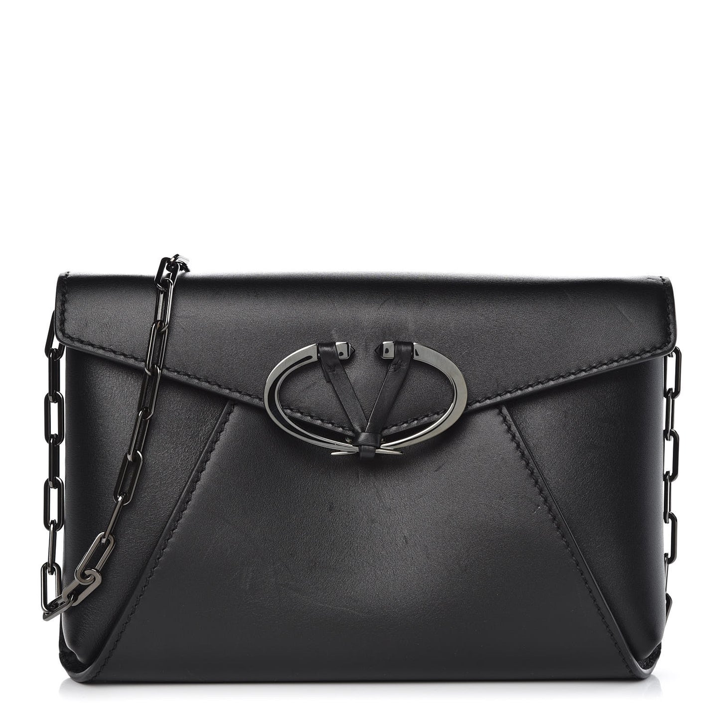Calfskin V Rivet Chain Clutch Black