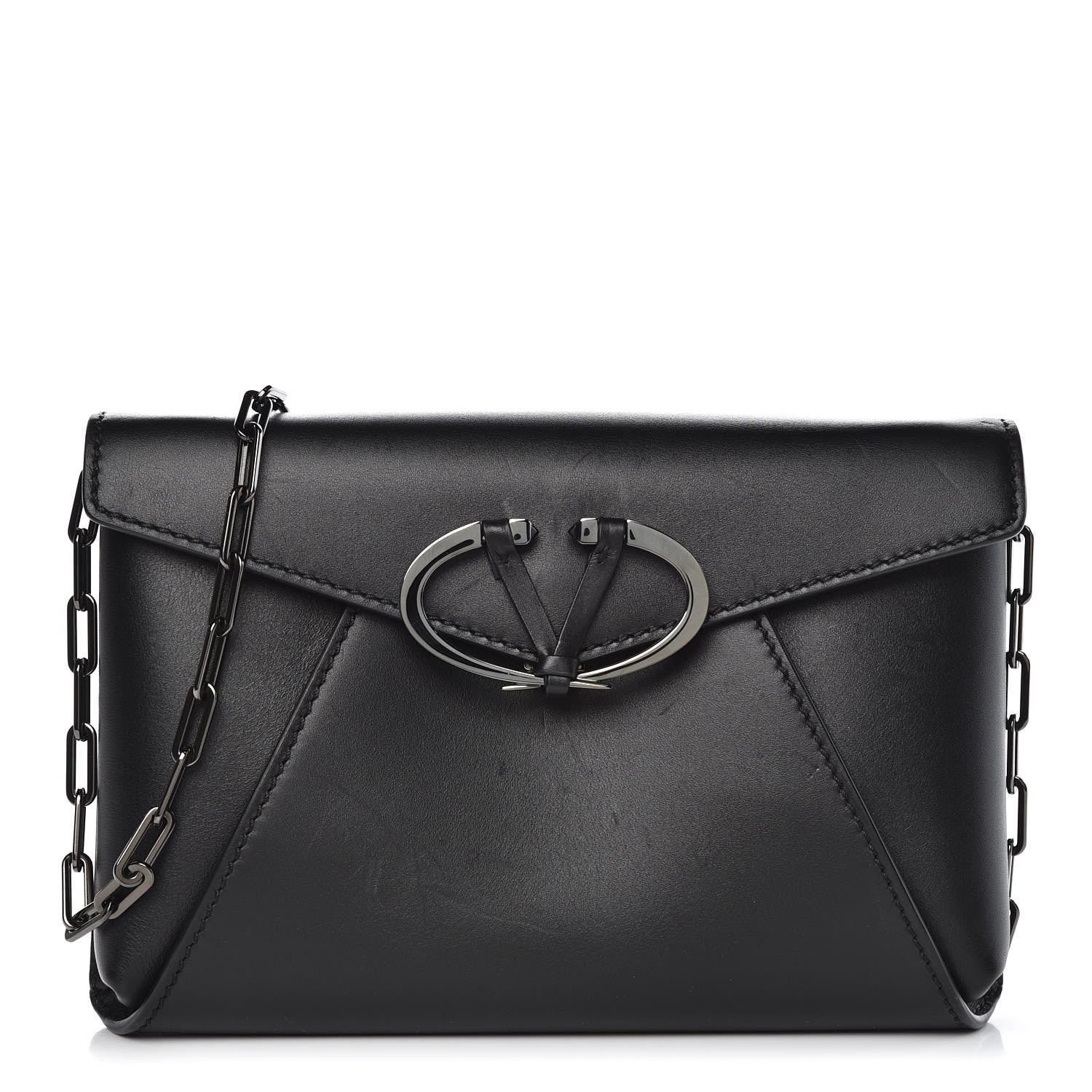 Valentino Garavani Calfskin V Rivet Chain Clutch Black 1 of 9