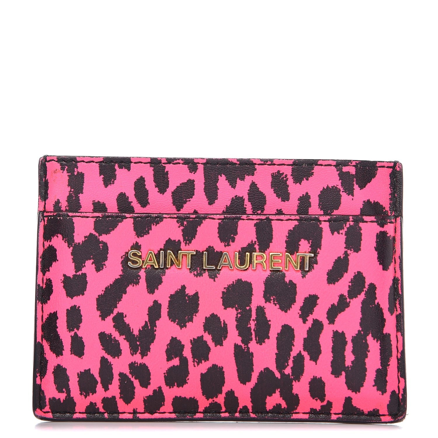 Saint Laurent Grain De Poudre Classic Letters Credit Card Case Fuchsia Black 11 of 20