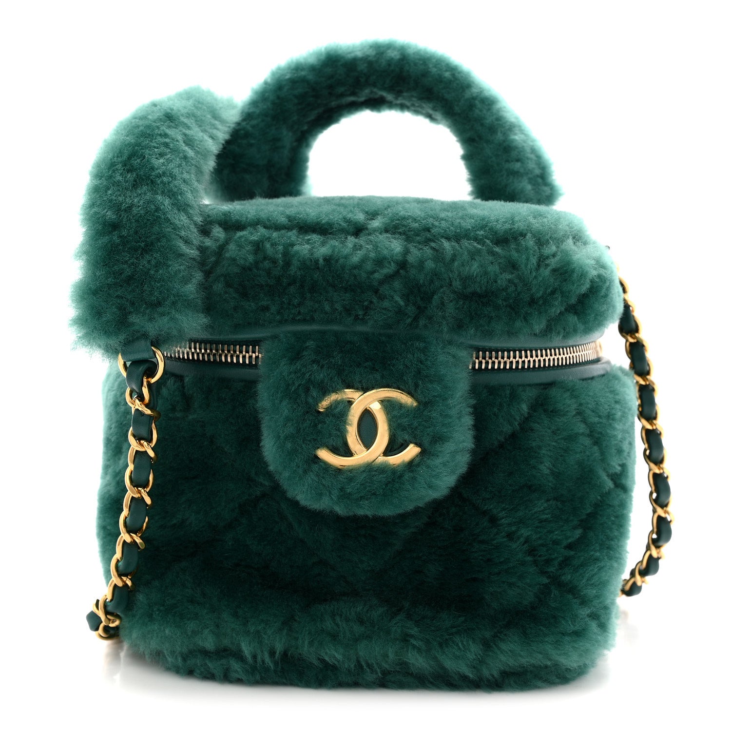 Chanel Shearling Lambskin Quilted Small Vanity Case Green 1 of 11