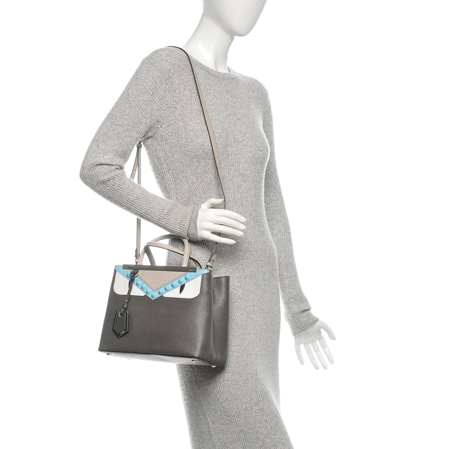 Vitello Elite Monster Eyes Studded Petite 2Jours Tote Carbone White Multicolor