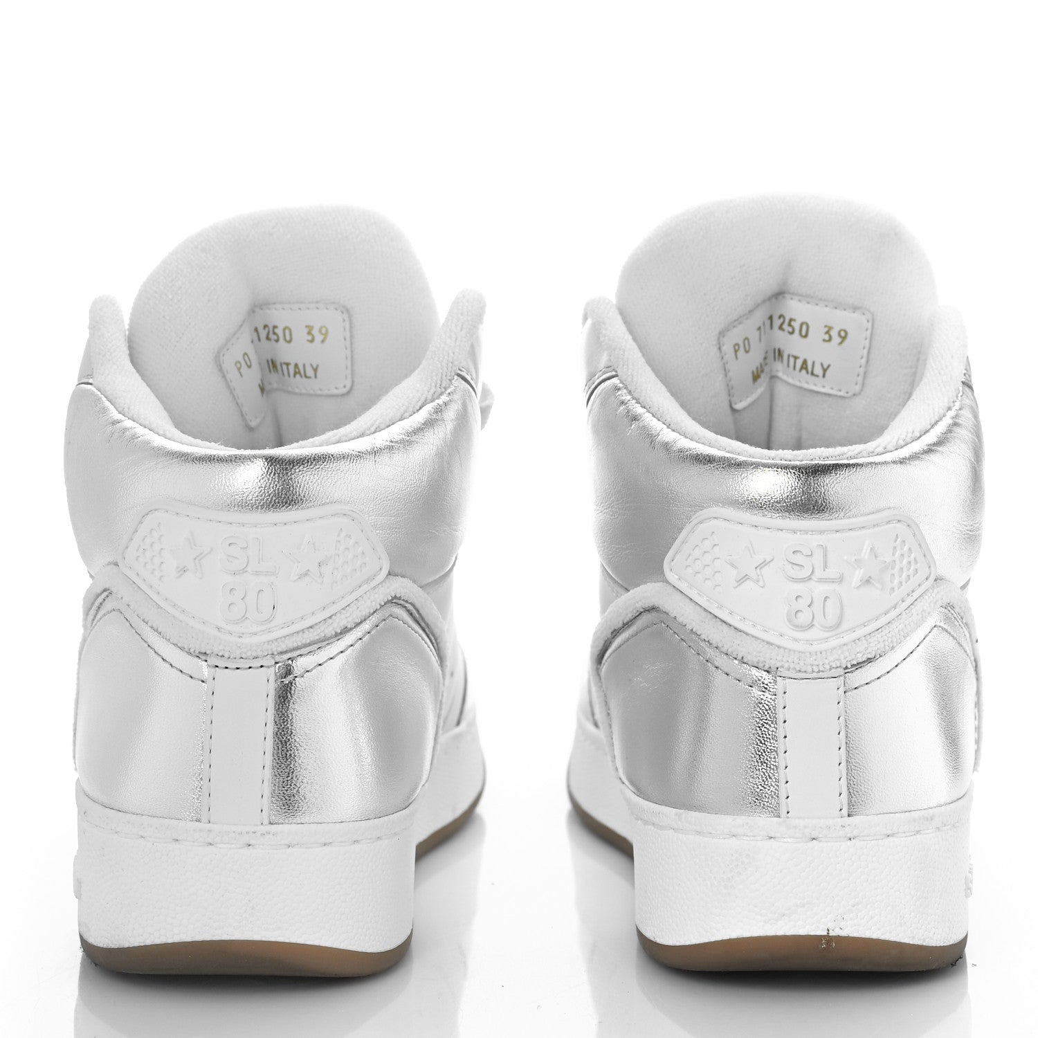 Saint Laurent Calfskin Womens SL/80 Mid Top Sneakers 39 Argento Optic White 5 of 13