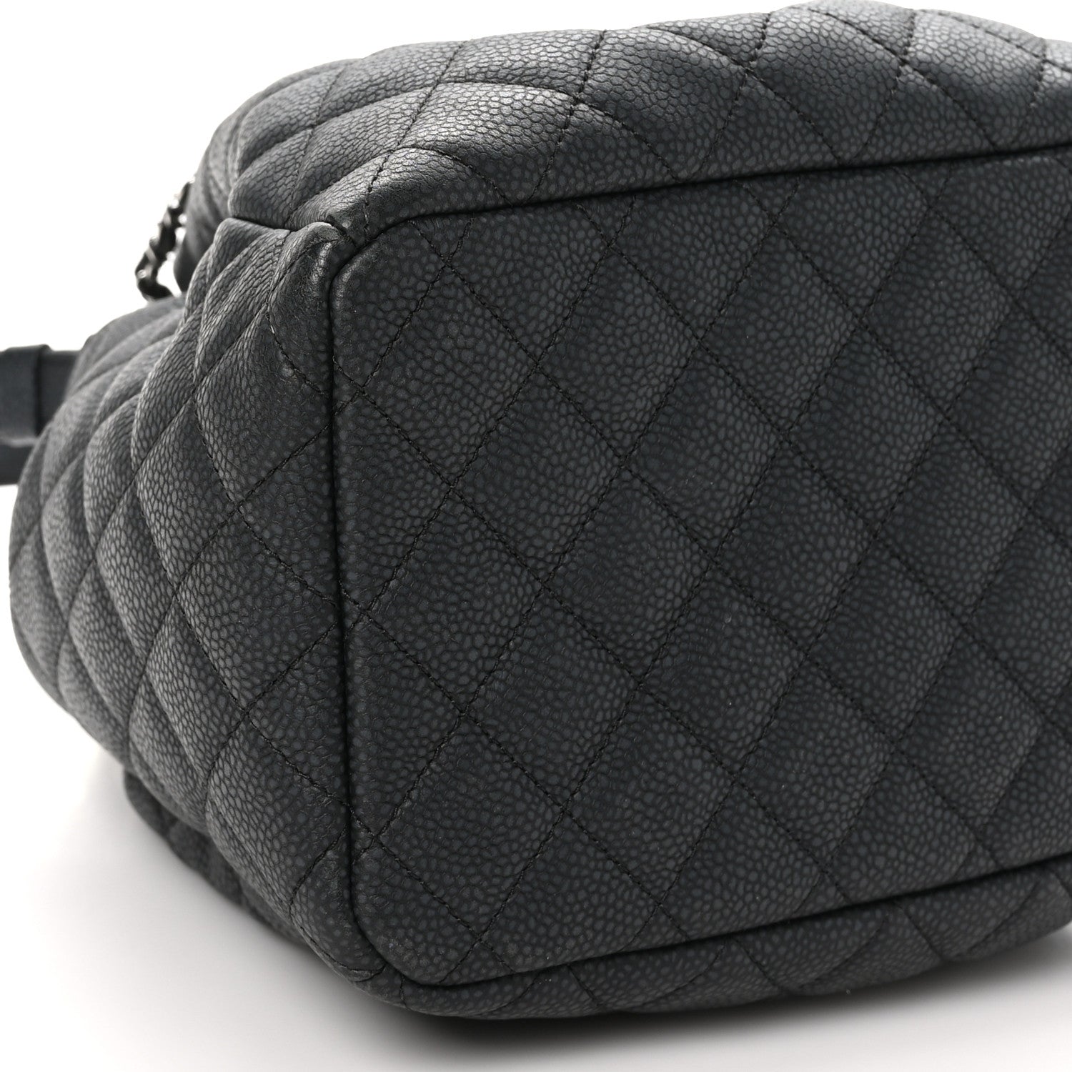 Chanel Caviar Flat Quilted CC Chain Bucket Drawstring Bag Black 9 of 10
