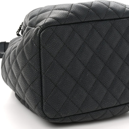 Chanel Caviar Flat Quilted CC Chain Bucket Drawstring Bag Black 9 of 10
