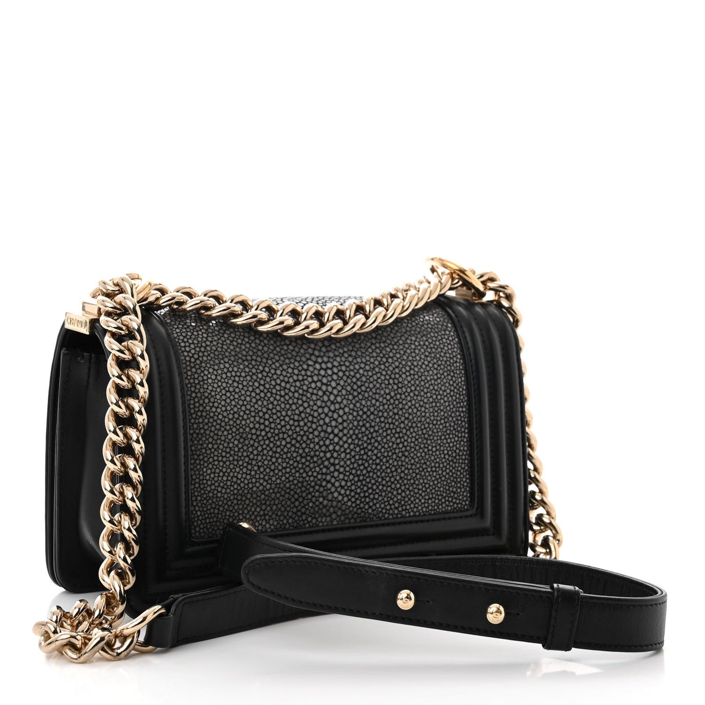 Galuchat Stingray Small Boy Flap Black Silver