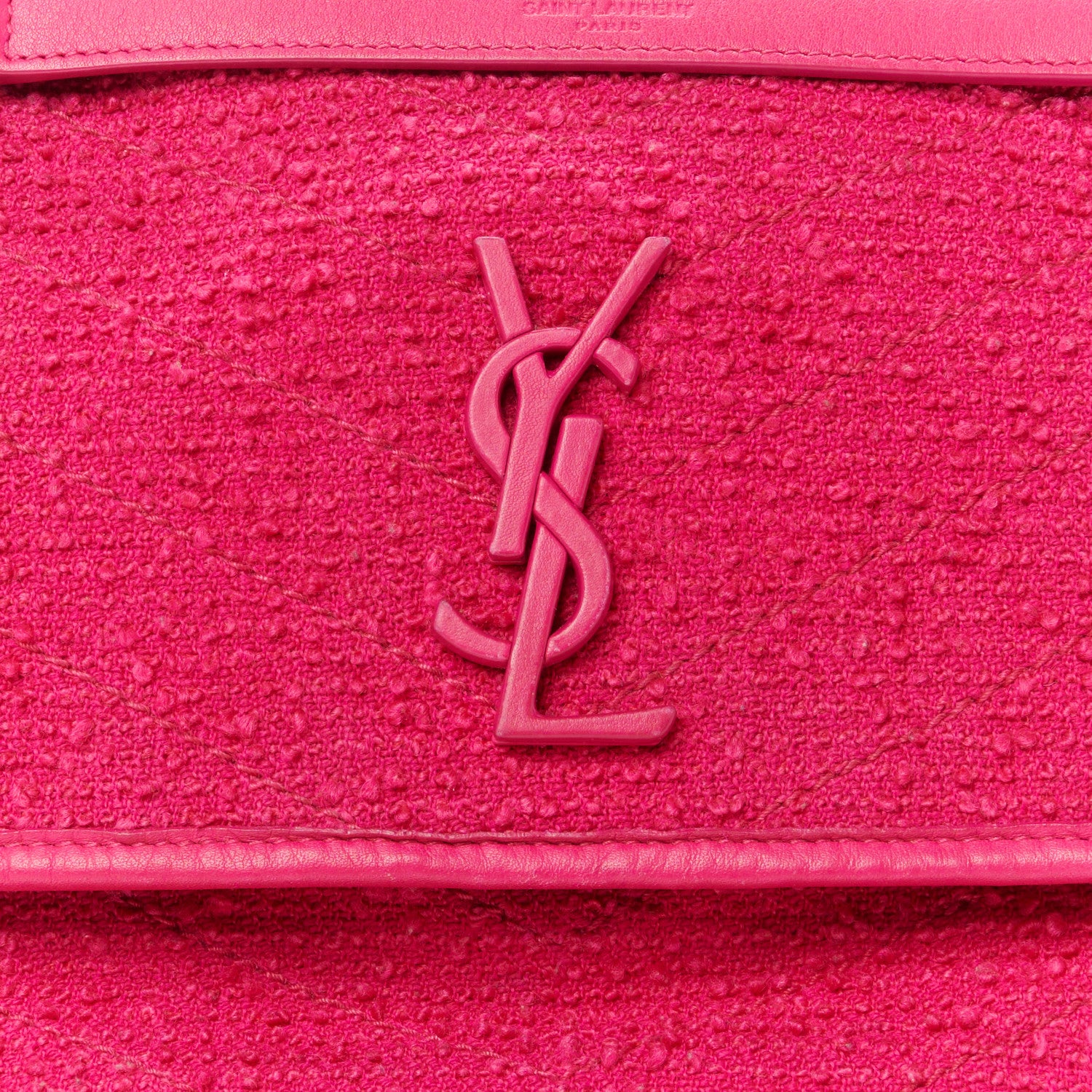 Saint Laurent Boucle Tweed Monogram Medium Niki Chain Satchel Pink 9 of 12
