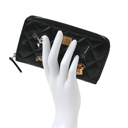 Chanel Aged Calfskin Quilted Small Lucky Charms 2.55 Reissue Zip Around Wallet Black 2 of 8