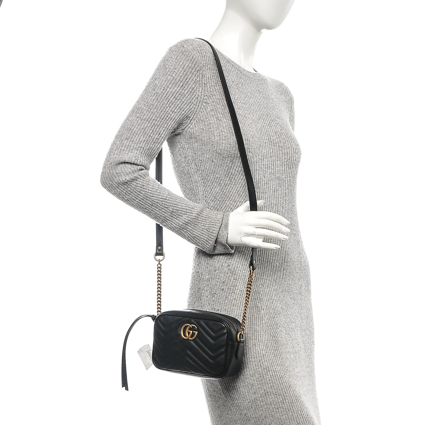 Calfskin Matelasse Mini GG Marmont Chain Shoulder Bag Black