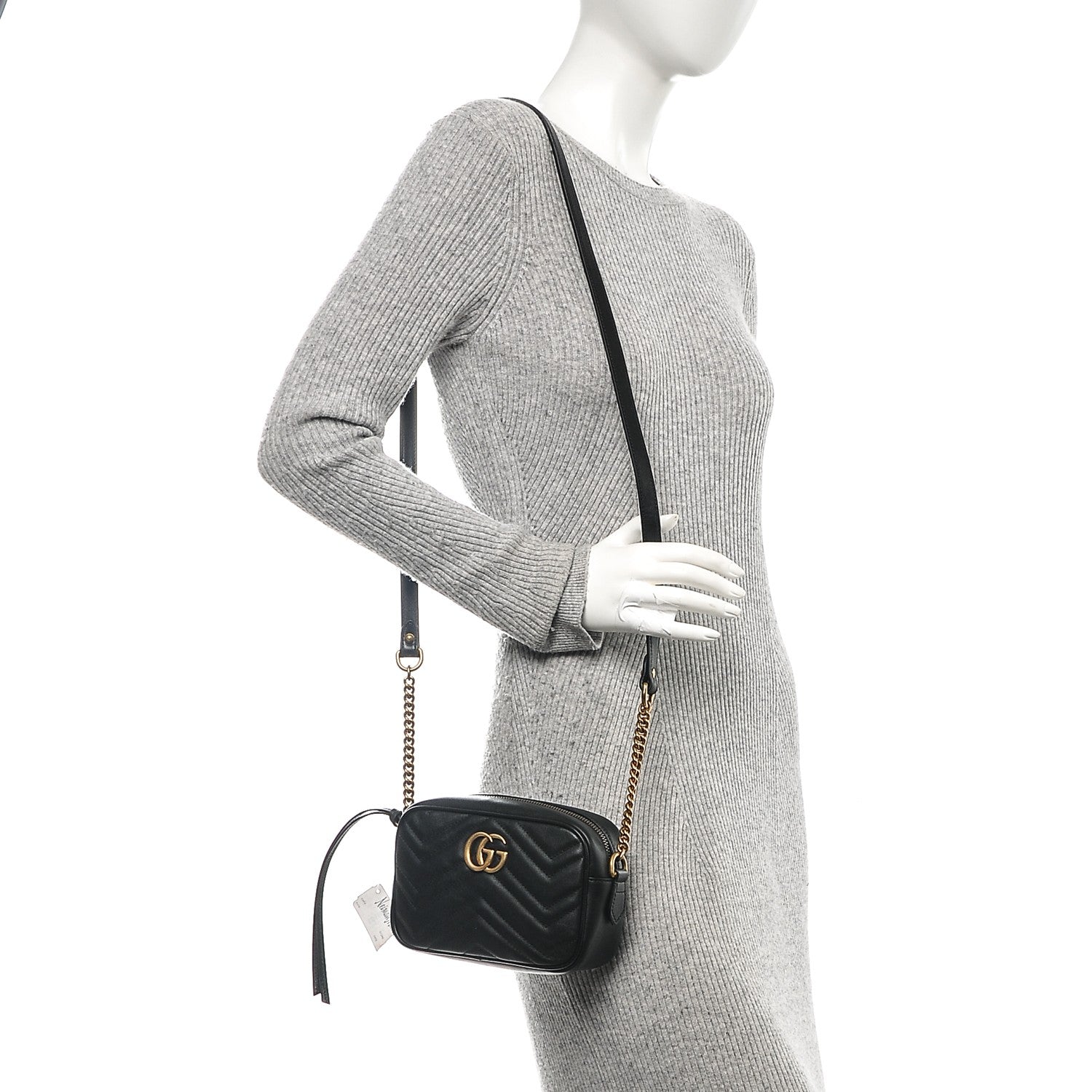 Gucci Calfskin Matelasse Mini GG Marmont Chain Shoulder Bag Black 2 of 6