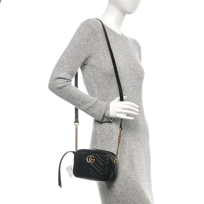 Gucci Calfskin Matelasse Mini GG Marmont Chain Shoulder Bag Black 2 of 6