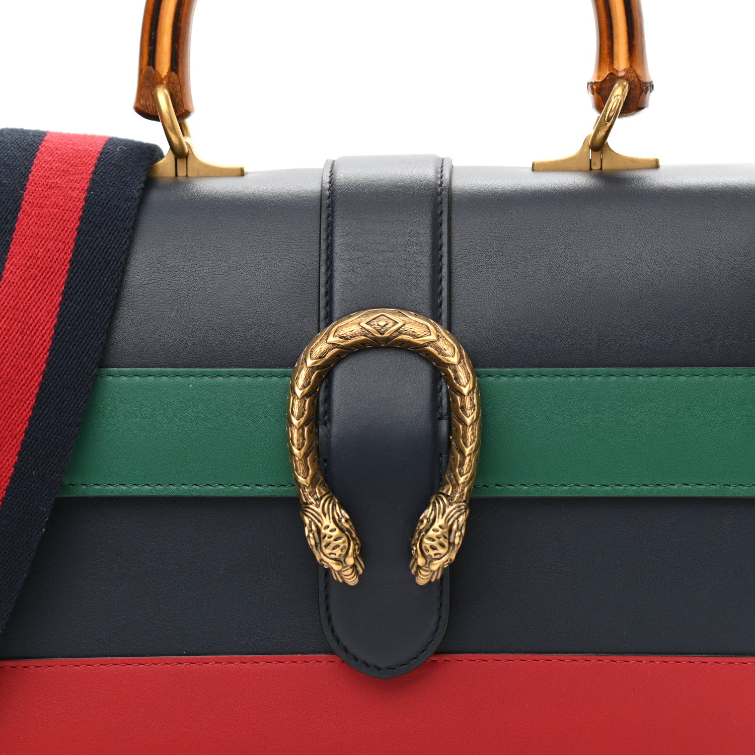 Gucci Moon Calfskin Bamboo Web Medium Dionysus Top Handle Bag Blue Emerald Hibiscus Red 7 of 10
