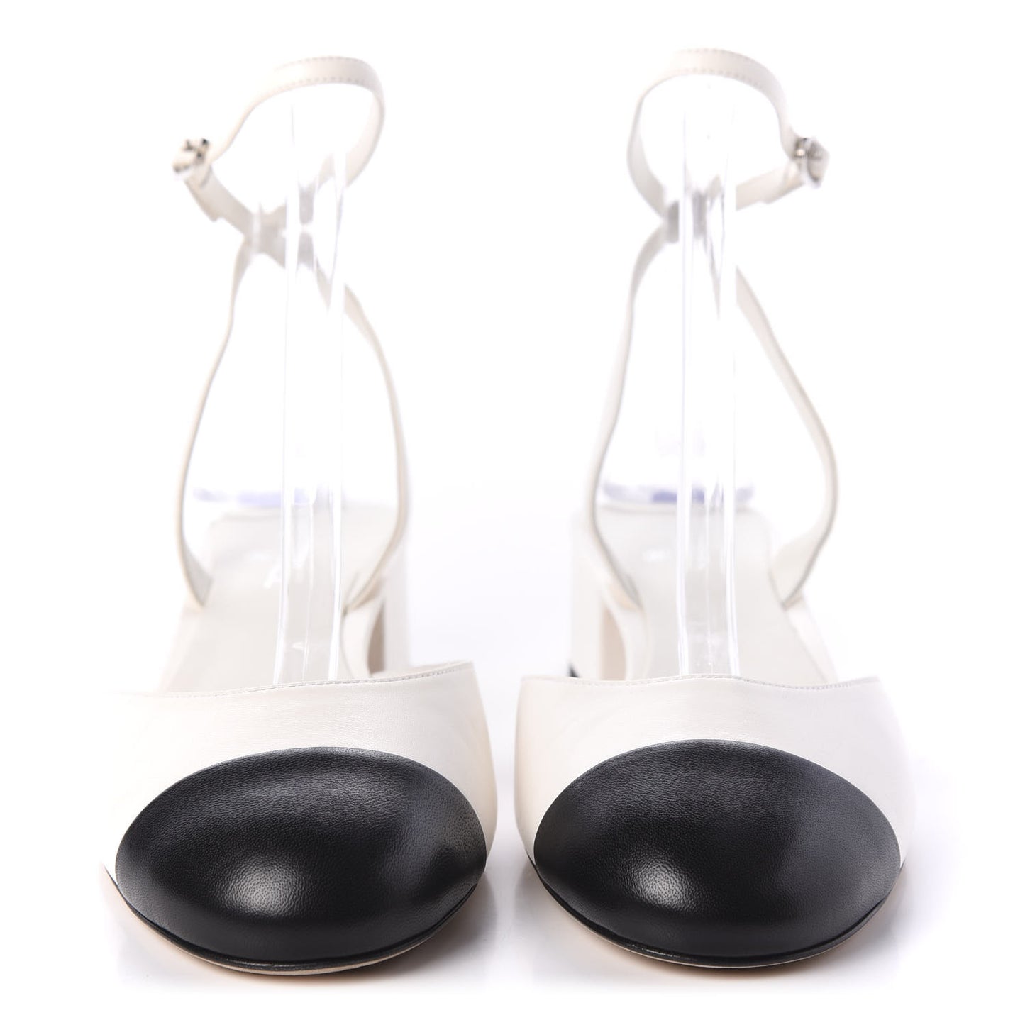 Lambskin Cap Toe CC Slingback Sandals 38.5 White Black