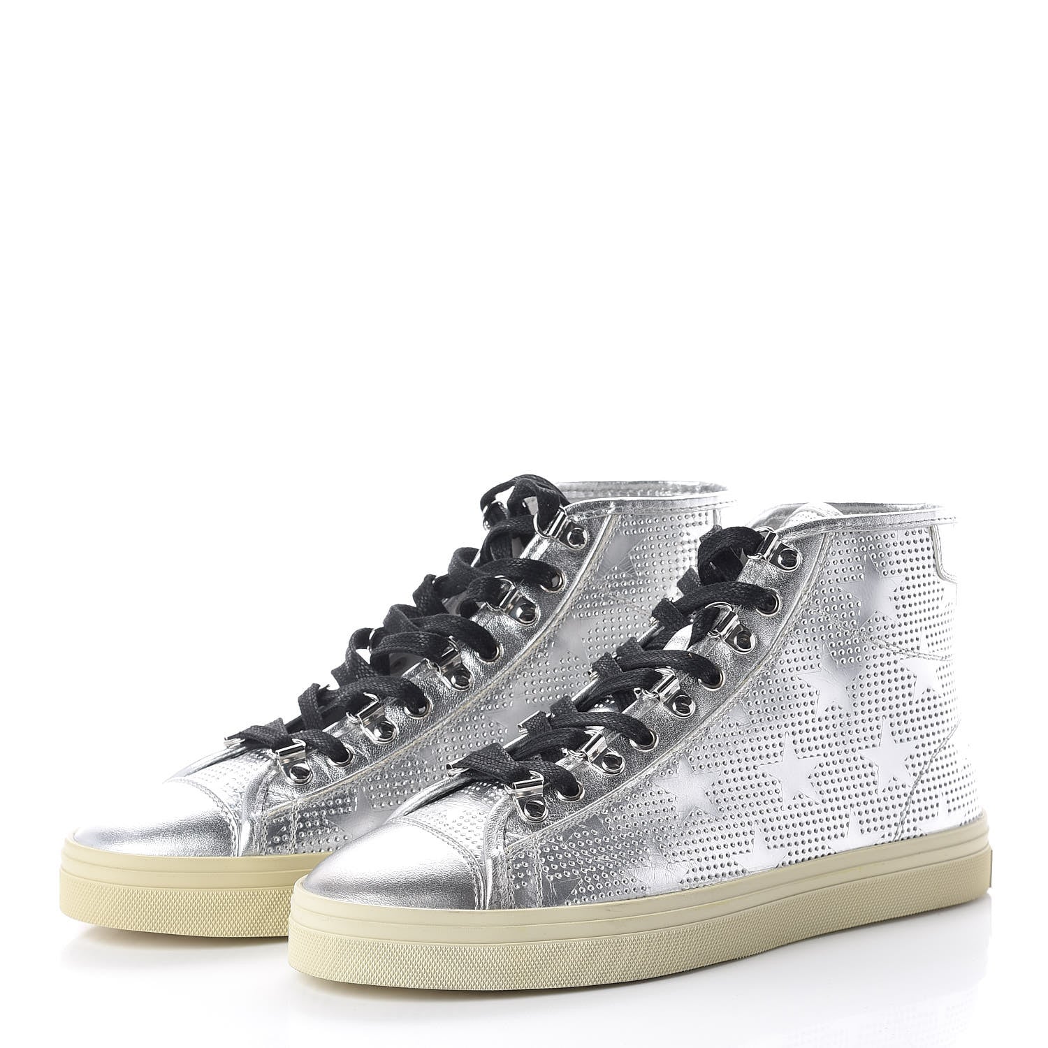 Saint Laurent Metallic Calfskin Lambskin Mens Star Rivington High Top Sneakers 39 Argento 3 of 11