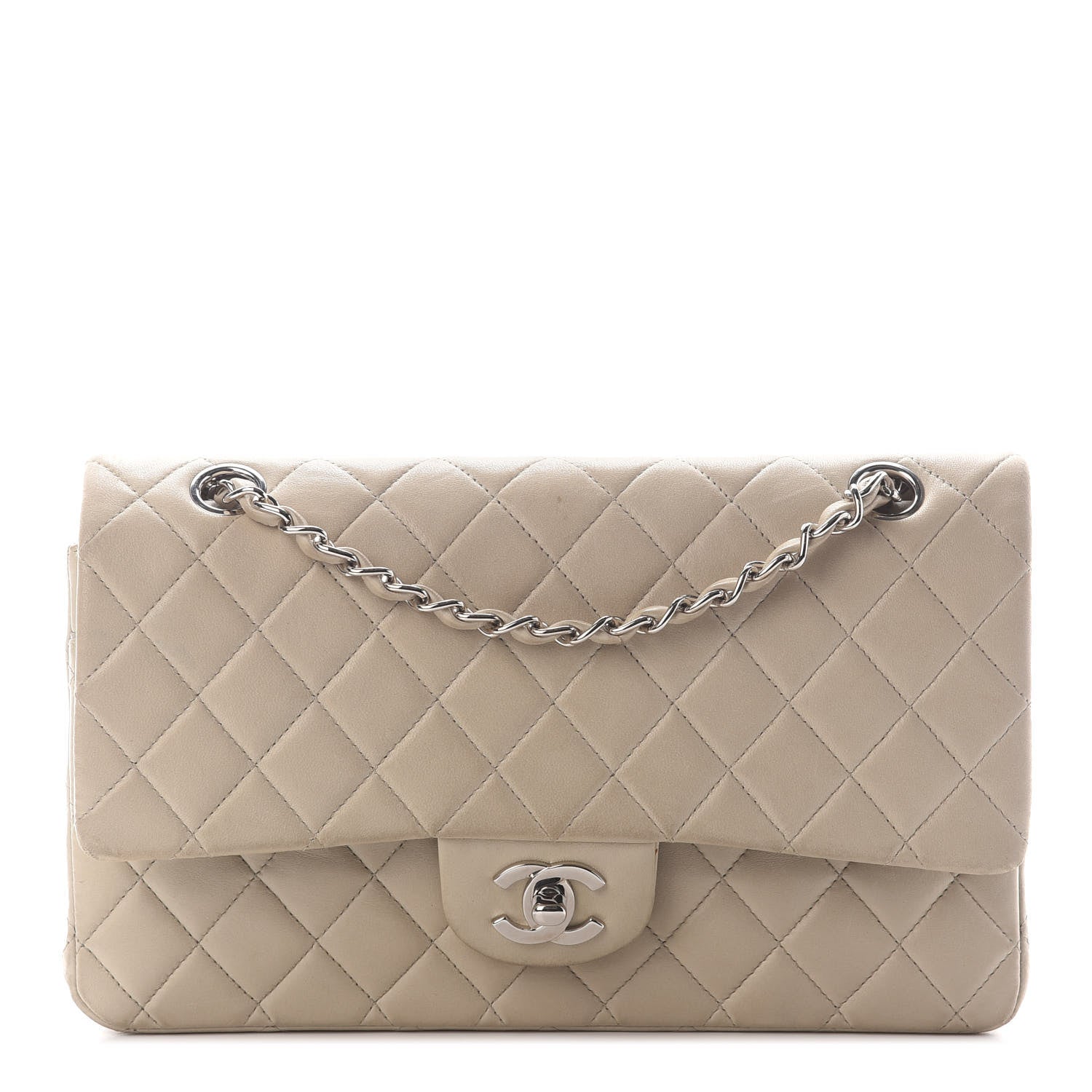 Chanel Lambskin Quilted Medium Double Flap Light Grey 1 of 8