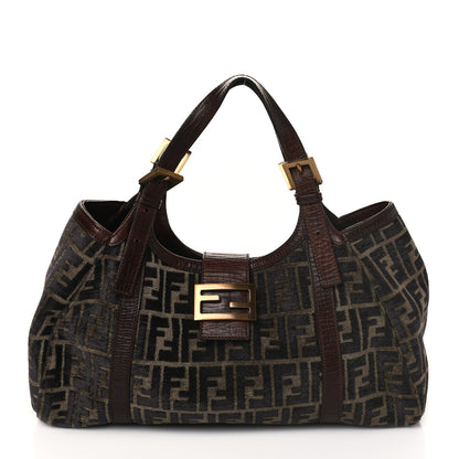 Fendi Velvet Zucca Vitello Forever Shoulder Bag Fango Grigio Bruciato 1 of 8