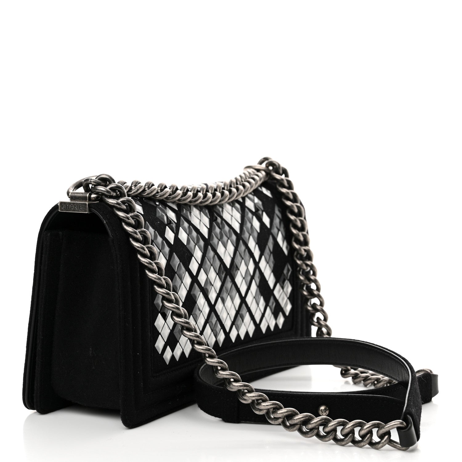 Chanel Wool Lambskin Embroidered Mosaic Medium Boy Flap Black 3 of 15