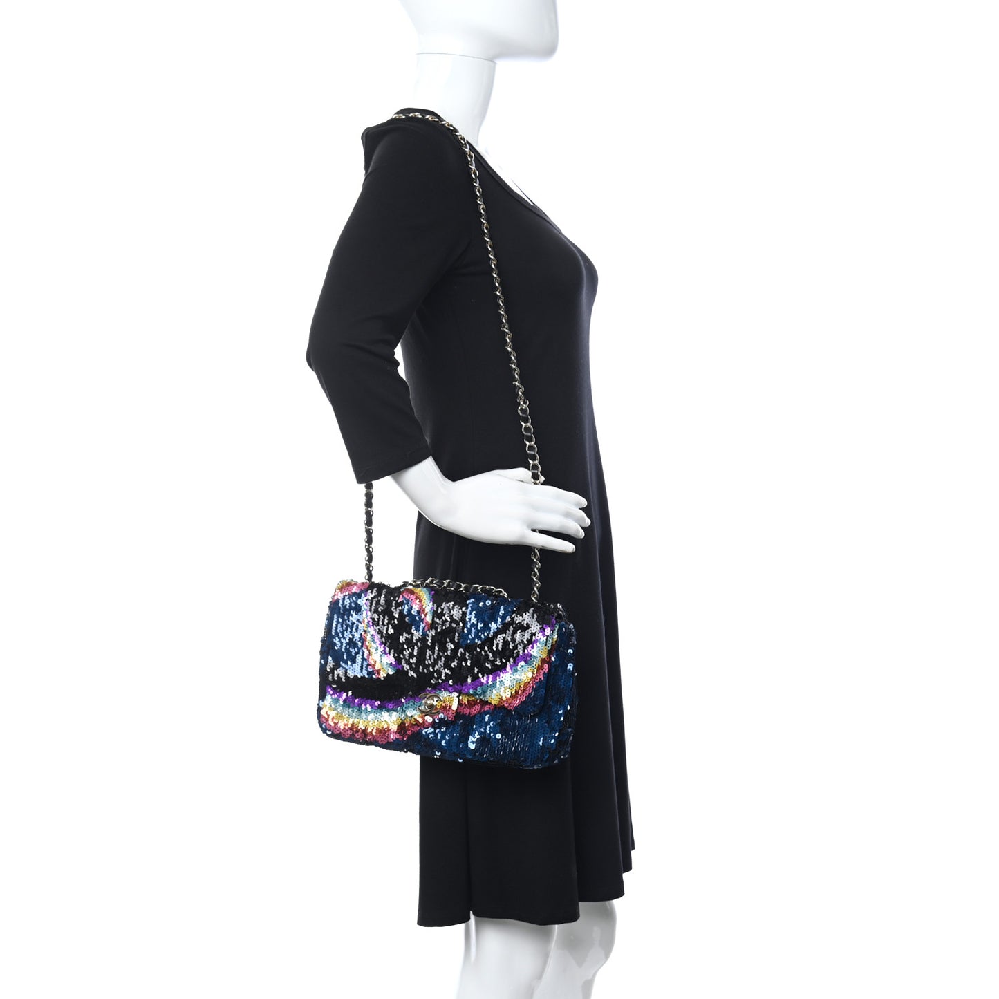 Sequin Medium Single Flap Blue Black Multicolor