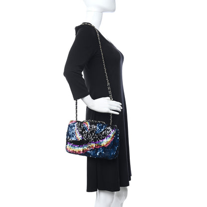 Chanel Sequin Medium Single Flap Blue Black Multicolor 2 of 11