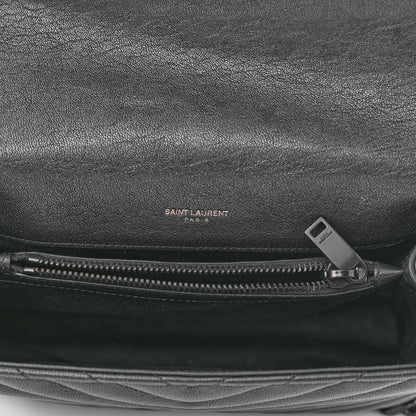 Saint Laurent Sheepskin Matelasse Chevron Monogram Monochrome Medium College Bag Black 5 of 10