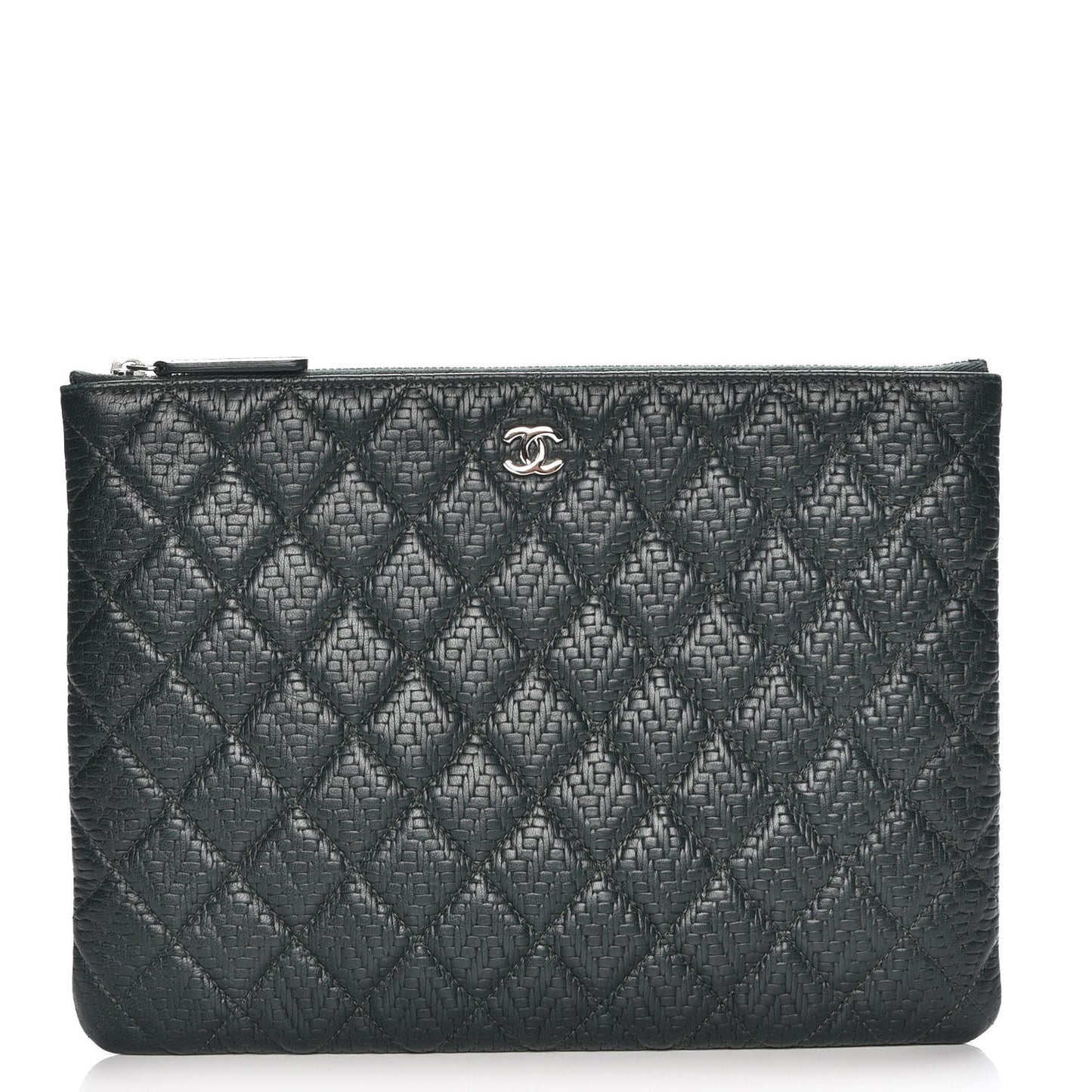 Woven Lambskin Quilted Medium Cosmetic Case Green