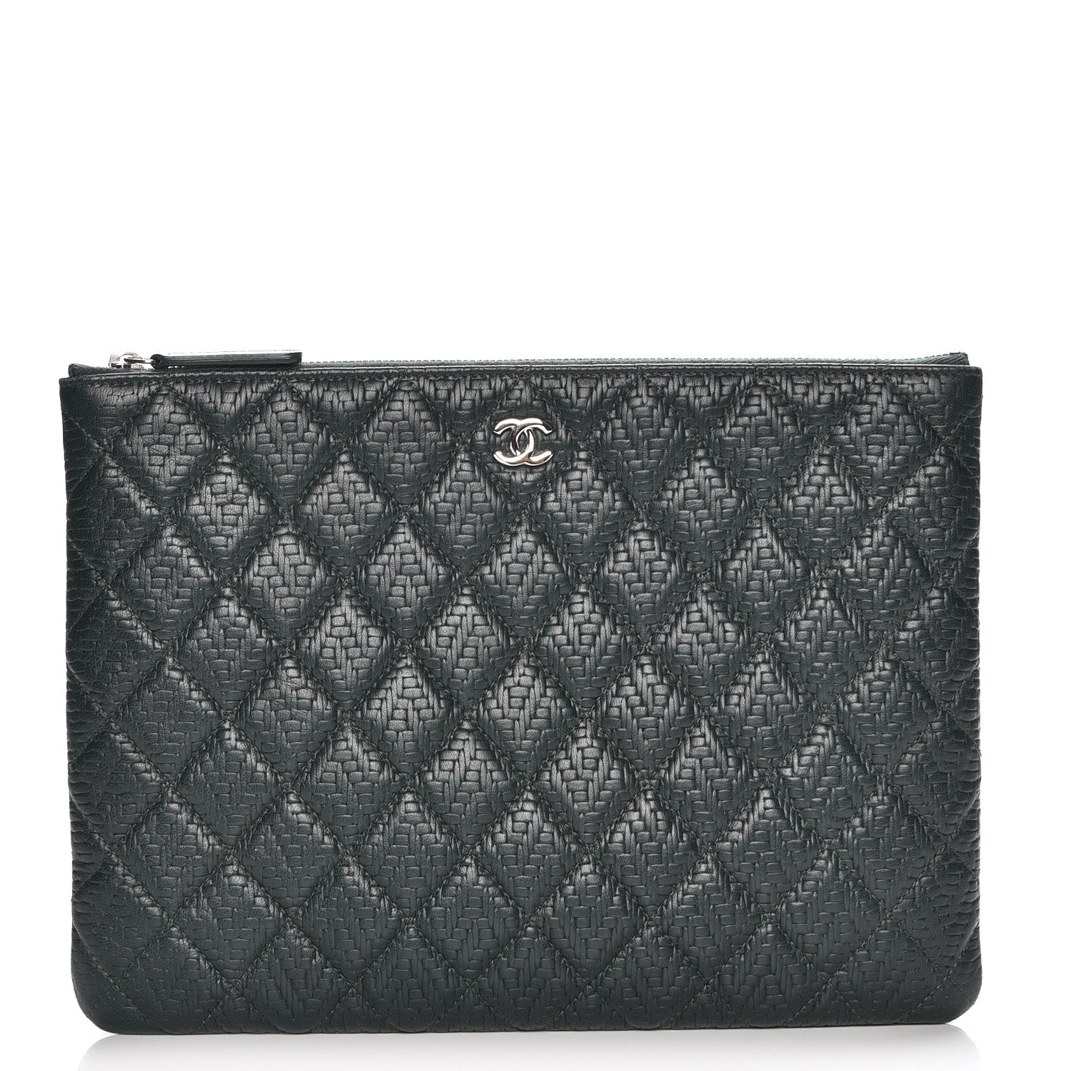Chanel Woven Lambskin Quilted Medium Cosmetic Case Green 1 of 8
