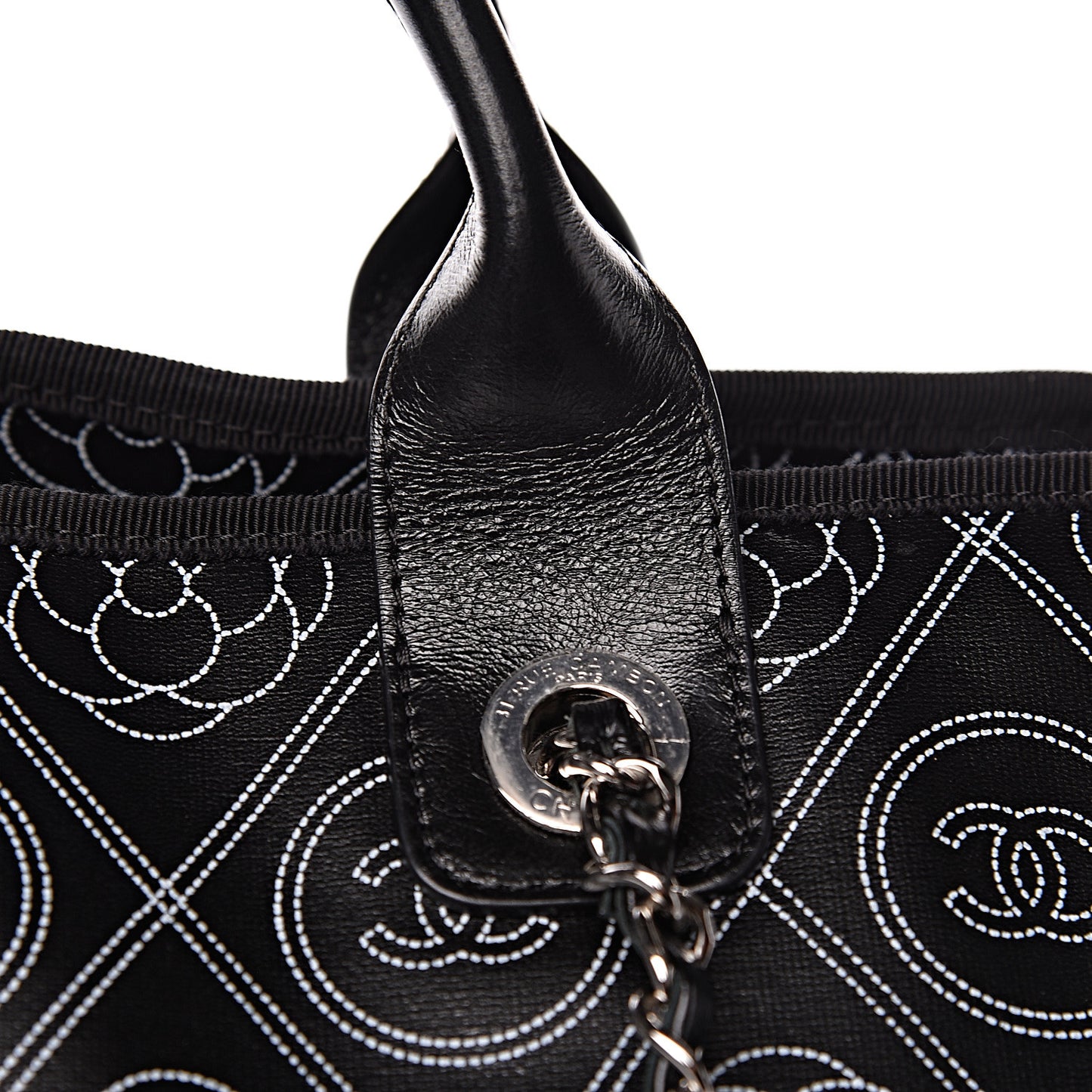 Coated Canvas Camellia Medium Shopping Tote Black Beige