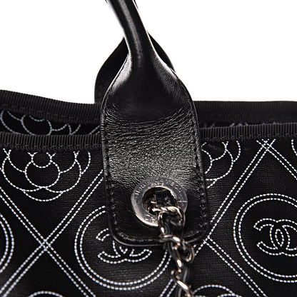 Chanel Coated Canvas Camellia Medium Shopping Tote Black Beige 12 of 14