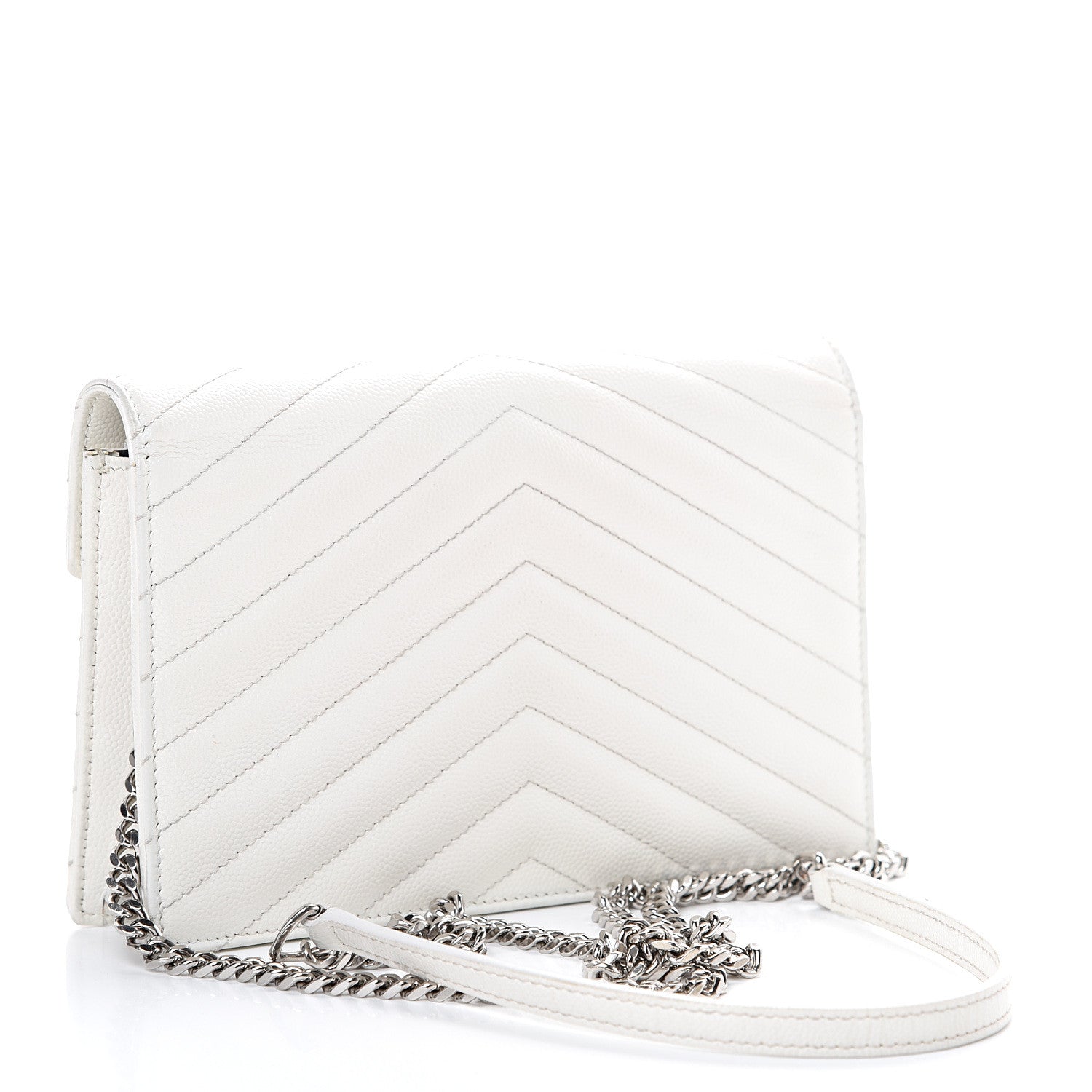 Saint Laurent Grain De Poudre Matelasse Chevron Monogram Envelope Chain Wallet Optical White 2 of 12